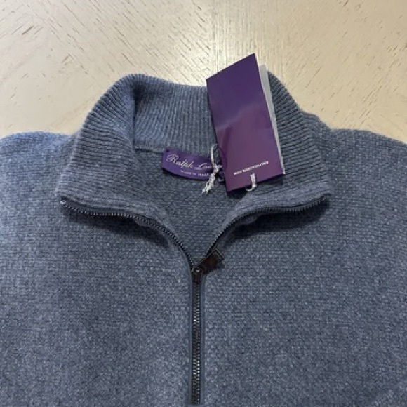 RALPH LAUREN PURPLE LABEL MEN QUARTER ZIP CASHMERE SWEATER INDIGO - Picture 6 of 9